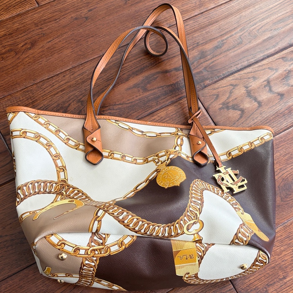 Ralph Lauren Brown and Cream Chain Tote